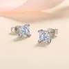 Stud Earrings Silver 925 Original Total 2 Carat Brilliant Cut Princess Square Diamond Test Past D Color Moissanite Gemstone Gift