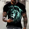Erkek T Shirt Erkek Vintage T-Shirt 3D Aslan Baskı Yaz Boy Tshirt erkek Streetwear Yuvarlak Boyun Kısa Kollu Üst Moda Gevşek