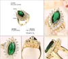 Anneaux de mariage en forme de larme femmes bague incrustée cristal vert 18 carats or jaune branchies élégante dame petite amie doigt bande cadeau taille 8