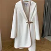 Winer Damen-Wollmischungsmäntel, eleganter weißer langer Mantel, Oberbekleidung, Herbst, klassische Damen-Cardigan-Mäntel, Ins-Style-Kleidung