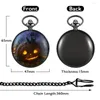 Montres de poche Vintage imprimé Halloween thème montre à Quartz chiffres arabes cadran blanc noir chaîne pendentif horloge