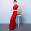 Этническая одежда красная невеста Cheongsam Oriental Women Wedding Wedding Qipao в китайском стиле Элегантное длинное платье роскошные платья для вечеринок vestido s-4xl