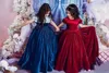Bourgogne velours princesse fleur filles robes 2023 bijou cou manches courtes fête d'anniversaire robes Pageant robe B0916