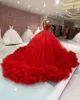 Robe De Mariée De Luxe Puffy Jupe Robes Rouges Pour Les Femmes 2022 Perles Col Haut Corset Retour Indéfini Robes De Mariée Robe De Noiva