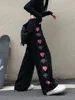 Spodnie damskie Capris Cool Black Korean Heart Print Pants Śliczna dziewczyna harajuku spodni Kobietowe streetwear lato jesienne moda gotycka dresowe kobiety 220916