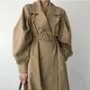 Gabardines femininos 2022 moda manga bufante oversized casaco primavera com cintos agasalhos femininos trespassados