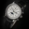 Armbandsur Sugess Chronograph Watch ￤kta l￤dermekaniska klockor Sapphire Seagull St19 Series Moonphase for Man Clock 40mm