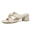 Outdoor Fashion Slippers Summer Open Toe Elegant Solid Sandals Women Mules Shoes Female High Heels Platform