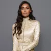 2022 Marokkaanse kaftan kanten avondjurken een lijn met lange mouwen hoge nek speciale gelegenheid prom party jurken Arabische Dubai moslim elegante vloerlengte formele jurk abaya