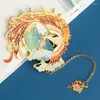 Chinese Style Retro Tassel Metal Hollow Out Peacock Flower Fans Brass Bookmark Pagination Mark School Office Supplies