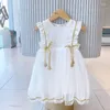 Girl Dresses Girls Princess Dress With Bow Sweet Mesh Kids Birthday Party Prom Gown Children Suspenders Vestidos Summer 1-6Y