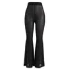 Pantaloni da donna Capris Glitter Black Mesh Sexy Flare Pants Streetwear Rave Bottoms See Through Beach Bell Bottom Pants Summer 220916