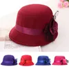 Berets Women's Hat Winter Warm Fedoras Luxury Hats With Silk Rose Thicken Bucket Cap Elegant Prom Dress Up Year Gift