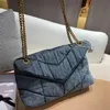 2021 Puffer Denim Flap Bag Luxury Designer Women Totes Handbag Purse Frosted Cowboy Shoulder Bags Crossbody Clutch Gold Chain Wallet Metal letter pattern