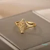 2022 Novo cluster de moda an￩is vintage flora oca para mulheres lascas douradas cor de a￧o inoxid￡vel anel de anel est￩tico casal boho j￳ias presente de melhor qualidade