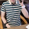 Polos masculinos de verão Men camisas listradas tops casuais de manga curta Tamanho do colarinho M-5xl