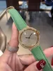 Lyxkvinnor CZ Zircon Quartz Watch Female Green äkta läderklockor Full Diamants Dial Geometric Circle Wristwatch Lady Clock 36mm Waterproof