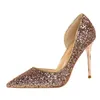 868-8 Sandals Style Sexy Nightclub Show Thin Women's Shoes Heel High Shallow Mouth Pointed Side Hollow Sequin Single