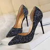 868-8 Sandals Style Sexy Nightclub Show Thin Women's Shoes Heel High Shallow Mouth Pointed Side Hollow Sequin Single