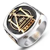 Stainless Steel Personality Masonic free mason Ring Men Hip Hop Punk Freemason Compass Square Jewelry Gift With Chinese Words "Serve the people"