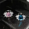 Br￶llopsringar Kvinnlig Dainty Oval Stone Opening Ring White Pink Blue Yellow Zircon Flower for Women Vintage Silver Color Engagement