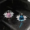 Trouwringen vrouwelijke sierlijke ovale stenen opening ring wit roze blauw gele zirkoonbloem voor vrouwen vintage zilveren kleurbetrokkenheid