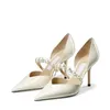 Luxury Elegant Women Summer Pumps Sandals Senior AURELIE 85 mm Trendy Pointed Toes Pearl Ankle Strap Designer Paris Ladies Wedding Part220L