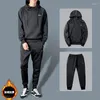 Men's Tracksuits Winter Plus Thick Velvet Track Suit Casual Hooded Sweatshirt Pants 2 Pieces Set Men Chandal Hombre