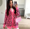 Maglioni da donna lavorati a maglia leopardati coreani con scollo a V, stampa spessa, cardigan, cappotto, bottoni larghi, capispalla