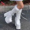 Boots Lapolaka 2022 Fashion Platform High Heel Knee High Boots Lace حافظ على دافئة With Goth Punk Women Shoes T220915