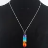 7 Colar de pilar de chakra colar de pingente em camadas arco -íris natural cura do reiki com cadeia N3453