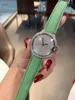 Luxe Femmes Cz Zircon Quartz Montre Femme Vert En Cuir Véritable Montres Plein Diamants Cadran Géométrique Cercle Montre-Bracelet Dame Horloge 36mm Étanche