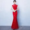 Этническая одежда красная невеста Cheongsam Oriental Women Wedding Wedding Qipao в китайском стиле Элегантное длинное платье роскошные платья для вечеринок vestido s-4xl