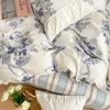 Beddengoed sets Franse vintage katoenen prinses roos bloemen bedrukte set ruches quilt/dekbedovertrek gemonteerd plaatbedlinnen kussensloop