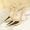 86-1 Sandals Style Simple Thin Heel Super High Shallow Mouth Pointed Lacquer Sexy Nightclub Slim One Line with Women's Sandals