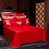 Ensembles de literie Luxe chinois mariage 4/6/9 pièces ensemble satin coton égyptien or longue broderie phénix housse de couette drap de lit taies d'oreiller