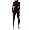 Moda donna Catsuit Costumi PVC Ecopelle nera Collant Zentai Tuta fetish Tuta Cerniera posteriore a 3 vie con cerniera anteriore