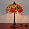 Tischlampen 16 Zoll Rose Blumen Tiffany Lampe Landhausstil Buntglas für Schlafzimmer Nachttisch E27 110-240V