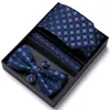 Laço amarra a moda gravata de casamento arco -links de bowtie hanky cenário para homens de seda de gravata floral de gravata borboleta pai férias de presente