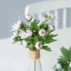 Faux Floral Greenery Rose Pink Silk Peony Artificial Flower Bouquet 5 Cheap Fake Flowers For Family Wedding Decoration Indoor J220906