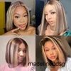 NXY HAIR Perücken gerade Highlight Perücken brasilianische Ombre farbige Honigblonde vorgezogen für schwarze Frauen Kurzer Bob Human 220609 V2zz