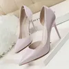 638-5 Sandals Korean Fashion Simple Thin Heel High Patent Leather Shallow Mouth Pointed Hollow Sexy Shoes Single Shoe