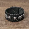 Punk Knit Skull Bracelets Leather Bangle Cuff Button Adjustable Multilayer Wrap Bracelet Wristand for men women will and sandy Fashion jewelry