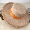 Bérets 202212-fcm-417 Été fait à la main raphia herbe ruban mer plage Protection solaire Fedoras casquette femmes loisirs vacances Panama Jazz chapeau