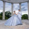 Vestido de bola de miçanga azul de céu clara vestidos quinceanera.