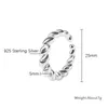 Trendy Simple Hemp Rope Shape Ring for Women Fashion Ladies S925 Sterling Silver Adjustable Jewelry Anniversary Birthday Party Gift