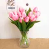 Vegetazione floreale finta 5 teste Tulipani Fiori artificiali Pu Real Touch Alta qualità Autunno Bouquet finto Matrimonio Soggiorno Decorazione natalizia per la casa J220906