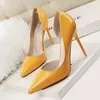 638-5 Sandals Korean Fashion Simple Thin Heel High Patent Leather Shallow Mouth Pointed Hollow Sexy Shoes Single Shoe