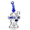 swirly tubo dritto blu Narghilè vetro spesso Bong narghilè Tubo percolatore a nido d'ape Recycler rig Perc 14mm bruciatore a nafta