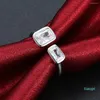 2022 new fashion Wedding Rings Deelan Fashion Silver Plated Cubic Zircon Party Charm Opening Cuff Luxury Delicate Women's Square Crystal Classic Jewelry top